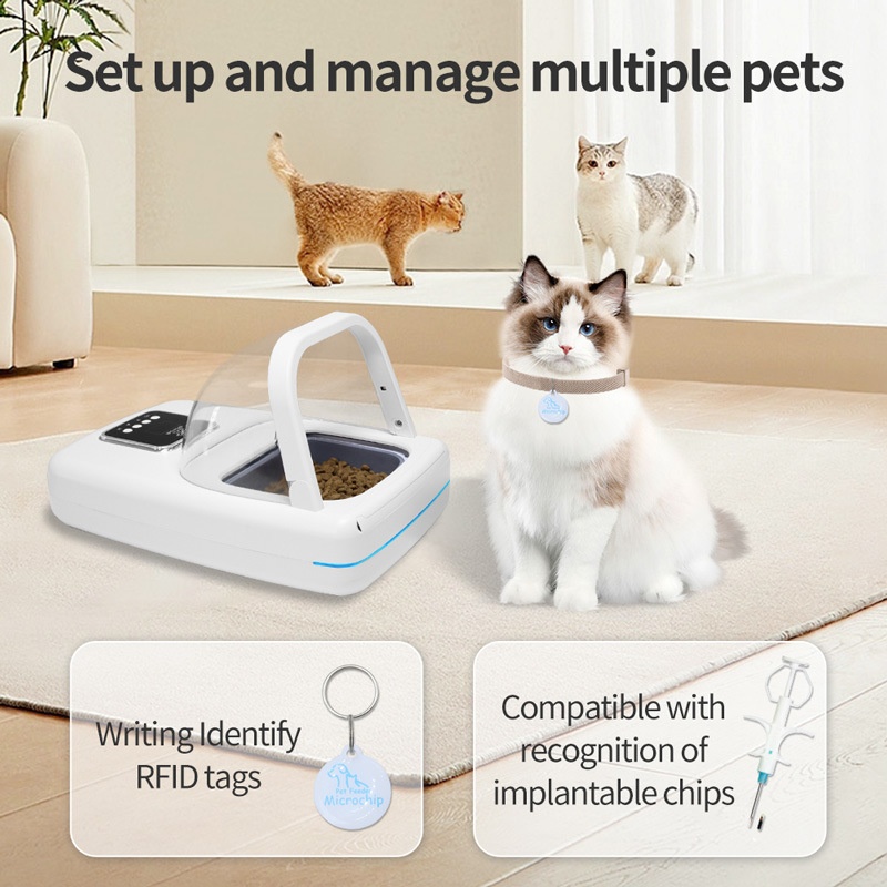 Smart Portable Automatic Pet Feeder RFID Technology LCD Display Easy Clean Multi-Pet Management Pets Do Not Compete Food