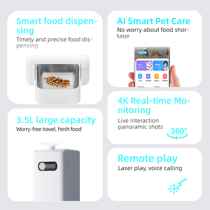 3.5L Smart 4K Pet Feeder Camera with AI Feeding, Remote Control, Two-Way Audio, and Interactive Play