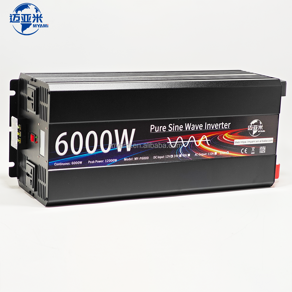 MYAMi 6000W UPS Pure Sine Wave Power Inverter 12V 24V 48V to 220V Single Phase LCD Display with Charger for Home Use