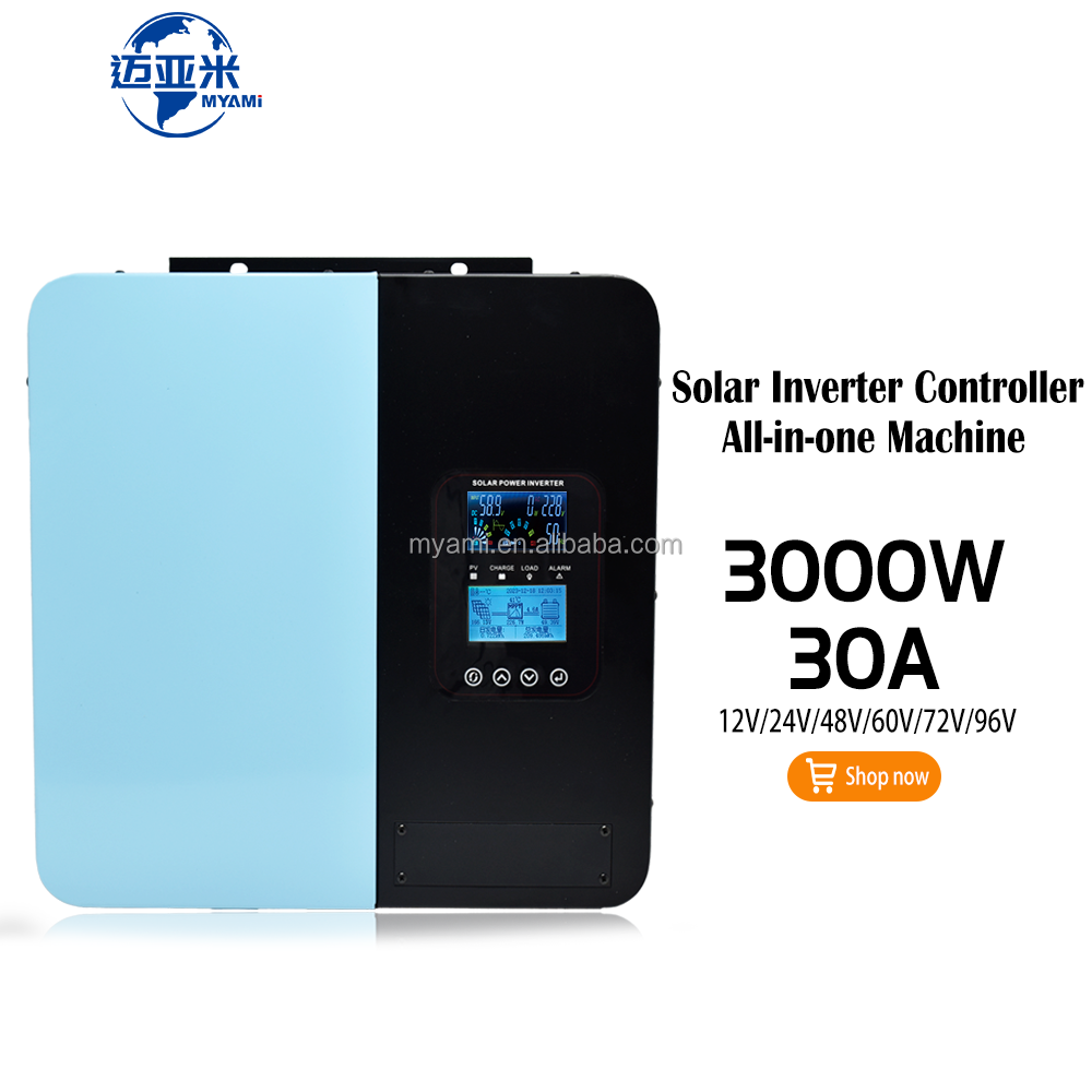 MYAMi 3KW 12V 24V 48V 60V 72V 96V Pure Sine Wave Hybrid Solar Inverters Build-in 60A MPPT Solar Charge Controller Off-grid Solar
