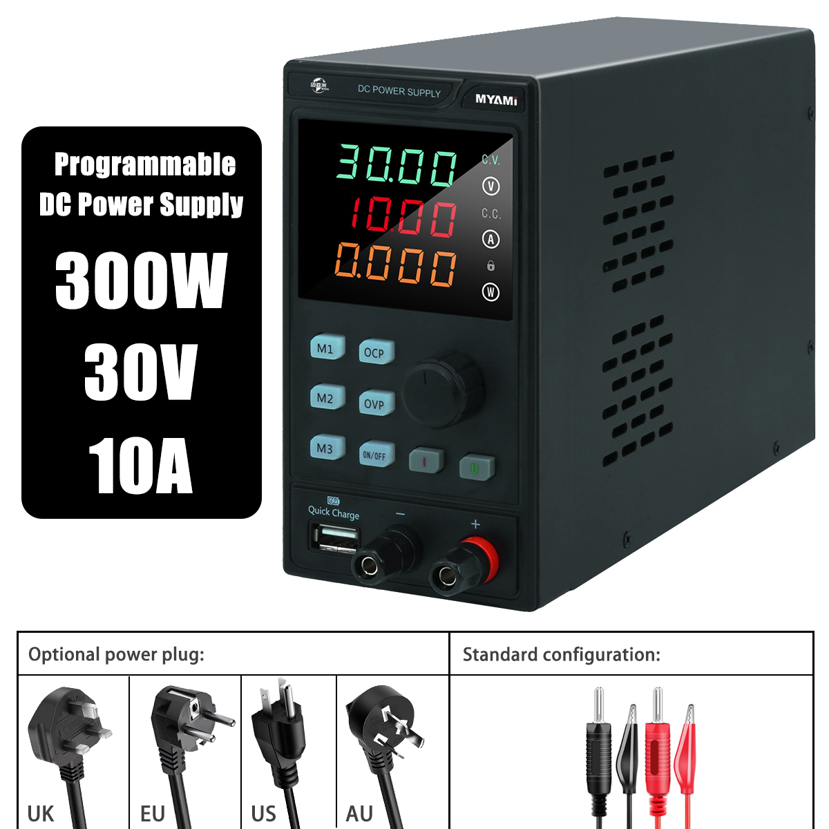 MYAMi 30V 5A 10A 150W 300W Bench Programmable Adjustable DC Regulated Power Supply Variable 24V 15V Digital Display for Repair