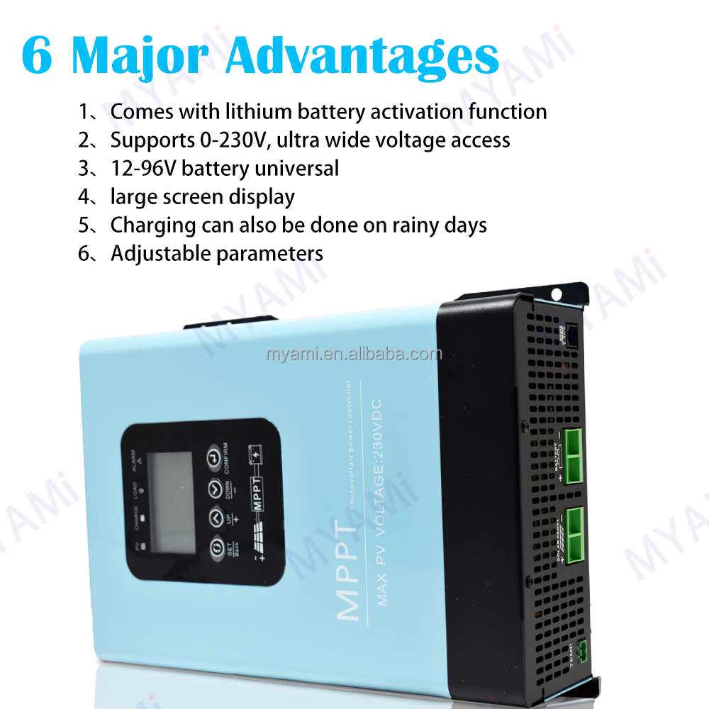 MYAMi Ture MPPT Not PWM Solar Charge Controller 120A Max 230V PV Input LCD Display RS485 for 12V-96V Lead-acid/Lithium/LiFePo4