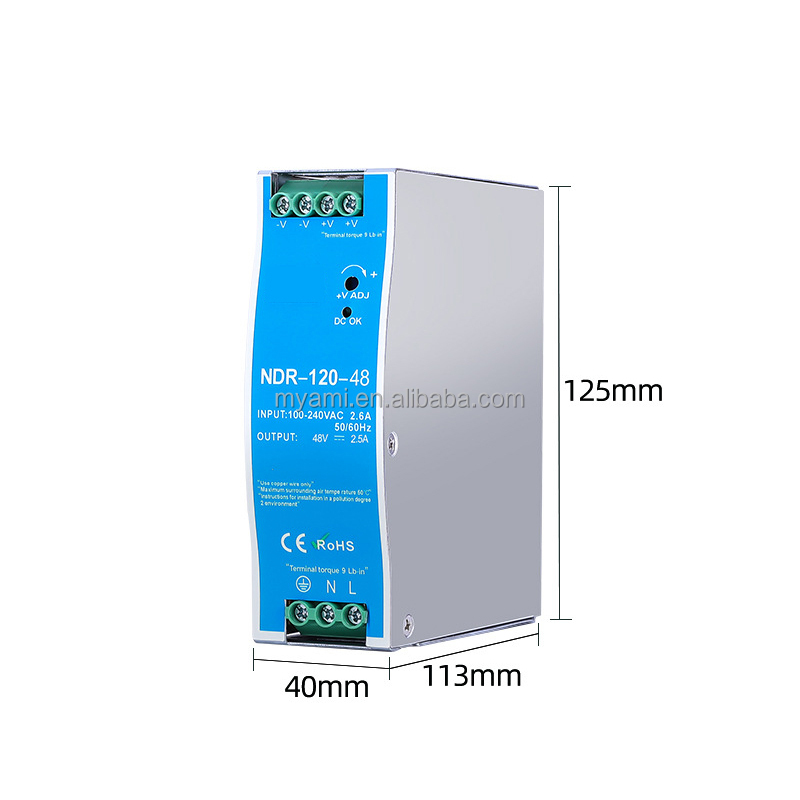 NDR-120 Series 120W DC Din Rail Switching Power Supply AC to DC 12V 24V 48V 2.5A 5A 10A"