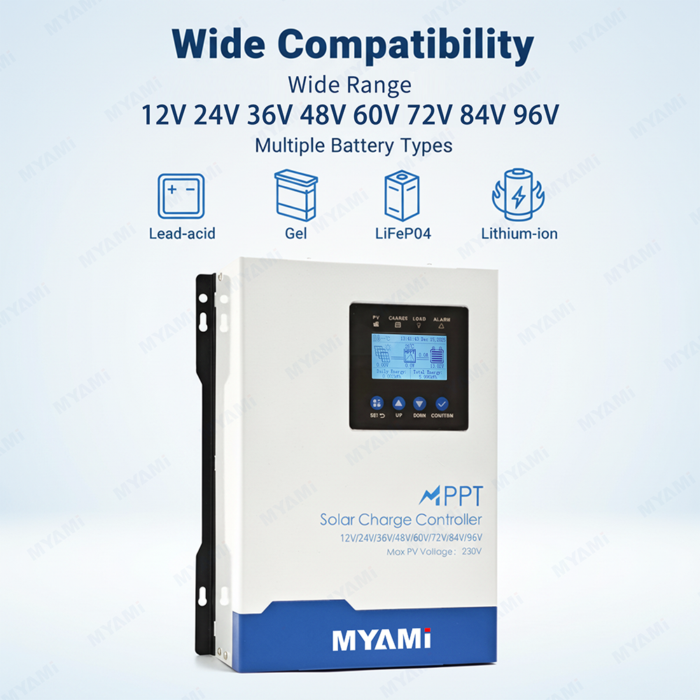 MYAMi Intelligent MPPT Solar Charge Controller 60A 12V 24V 36V 48V 60V 72V 84V 96V Off-grid for Lithium & Lead Acid Electric