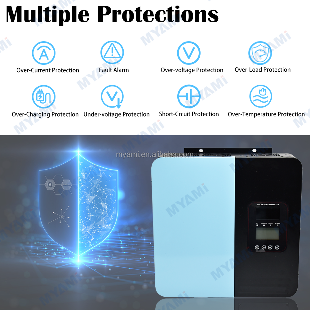 MYAMi 3000W 5000w Pure Sine Wave Hybrid Solar Inverter 24V 48V 60V 72V 96V Dc to AC 110V 220V with 60A MPPT All-in-one Inverter