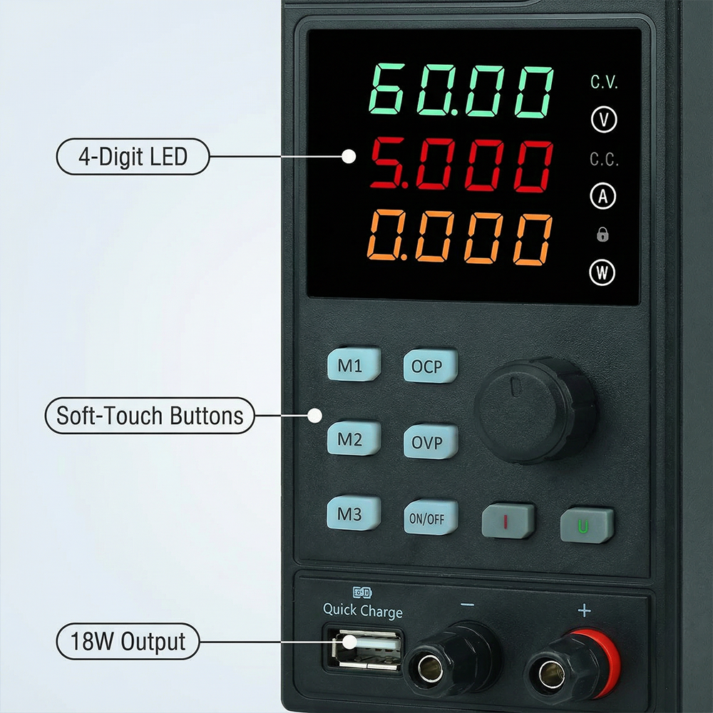 MYAMi 300W Single Output Programmable Adjustable Bench DC Power Supply Variable 30V 5A 10A Digital Display OVP/OCP protection