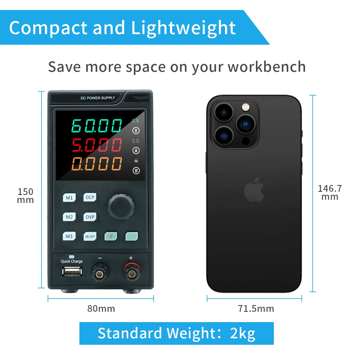 MYAMi Single Output Programmable Adjustable Bench DC Power Supply Variable 0-30V 0-10A Digital Display with OVP/OCP protection