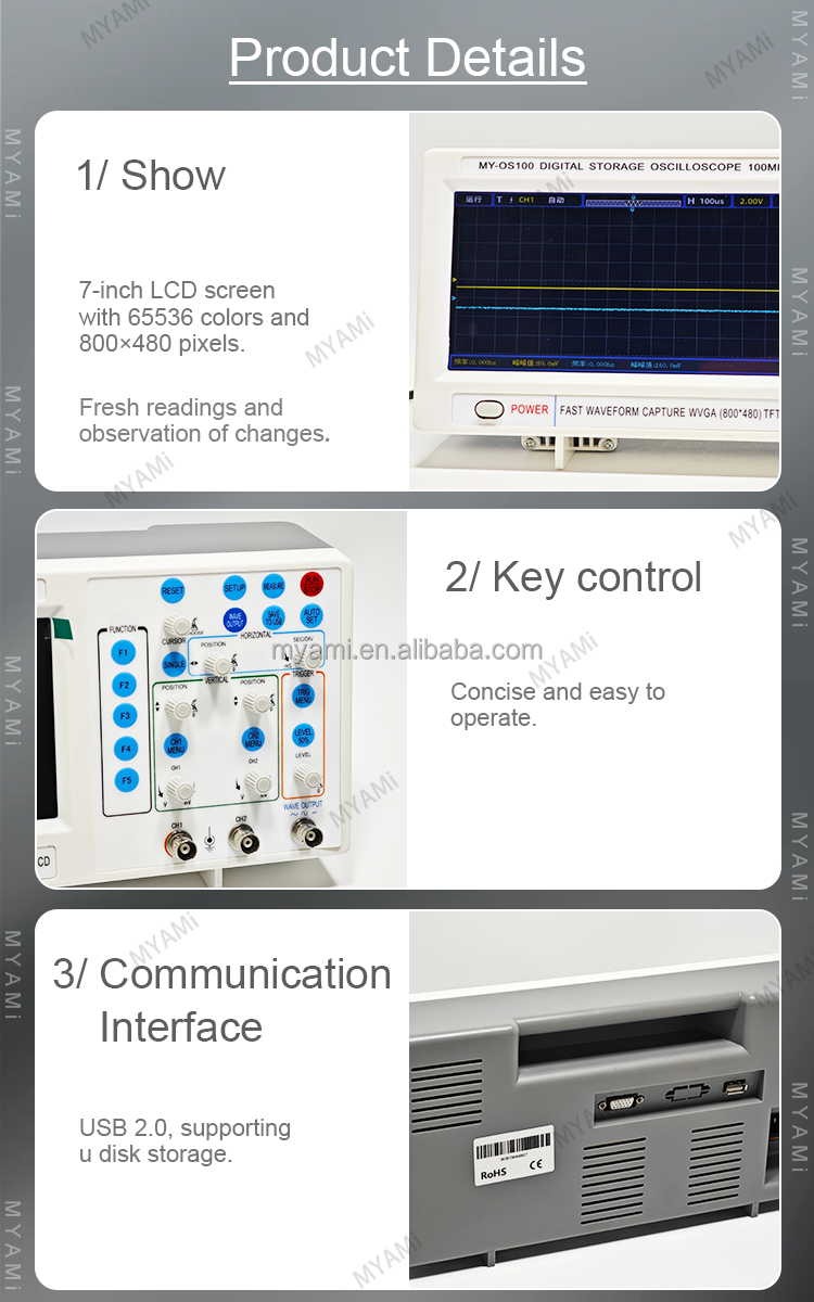 MYAMi Students 2 Channel 100mhz Digital Oscilloscope Dual Channel USB Frequency Teaching Oscilloscope for Laboratory Testing