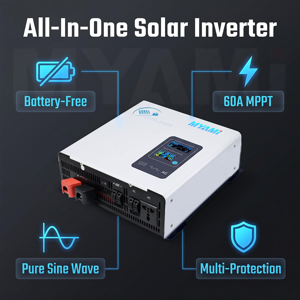 Wholesale MYAMi 2300W 12V/24V/48V to 110V/220V Hybrid Pure Sine Single Phase off Grid Solar Inverter with 60A MPPT and Dual LCD