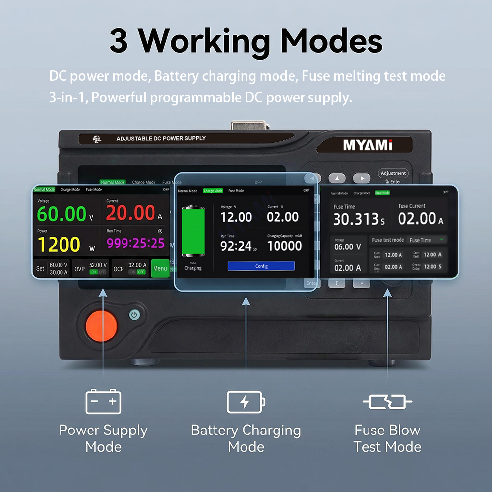 MYAMi 100V 5A 10A 20A 30A 60A BENCH ADJUSTABLE DC POWER SUPPLY, LAB, REPAIR, SCHOOL, DESIGN, ELECTROPLATE, CHARGE, Programmable