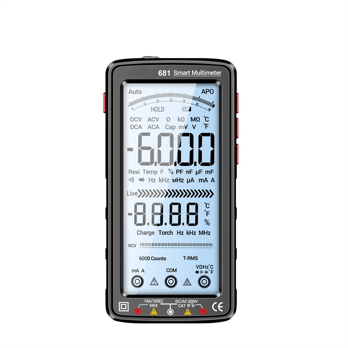Count Value 6000 Smart Multimeter Anti-burn Multimeter True RMS Multimeter Voltage Tester Hz Ohm Diode Meter with LCD Screen