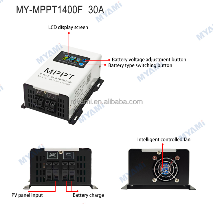 Hot Selling MYAMi 30a True MPPT Not PWM Solar Buck Charge Controller 12V 24V 48V Adjustable Max 150V PV Input for Off-grid Solar