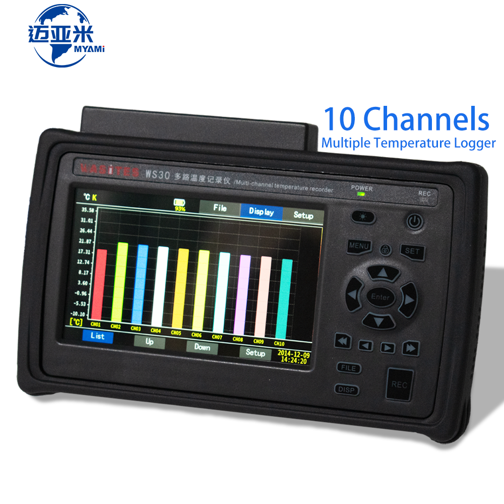WS30 Temperature Data Logger 10 Channels Temperature Detector Support K J E T N S R Type Thermocouple for Laboratory