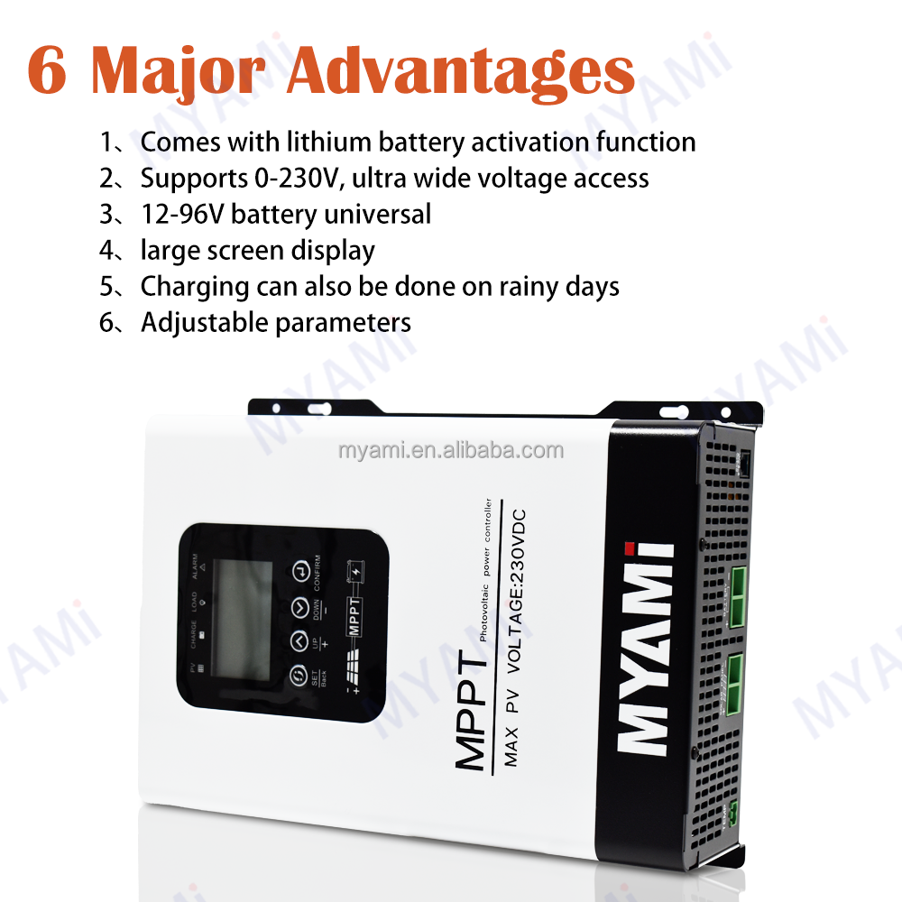 MYAMI 120A 60A 30A MPPT Solar Charge Controller 12V-96V 48V Max 230V PV Input High Efficiency Solar Charger for LiFePo4 Battery