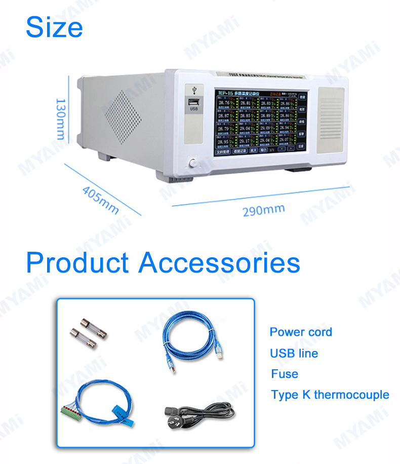MYAMI 7 Inch 8-64 Channel Handheld Bench Multichannel Temperature Recorder 2310 Degree N S E J T R K B PT100 PT1000 CU50 WRE OEM