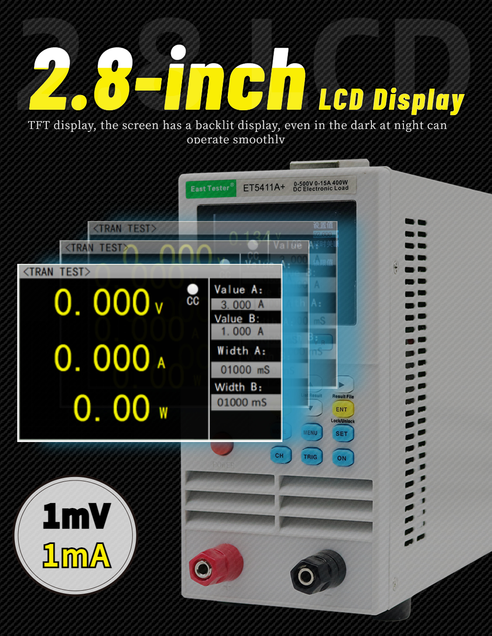 ET5411A+ Single Channel 500V 15A 400W Programmable DC Electronic Load Battery Tester Analyzer for Lifepo4 Battery Testing