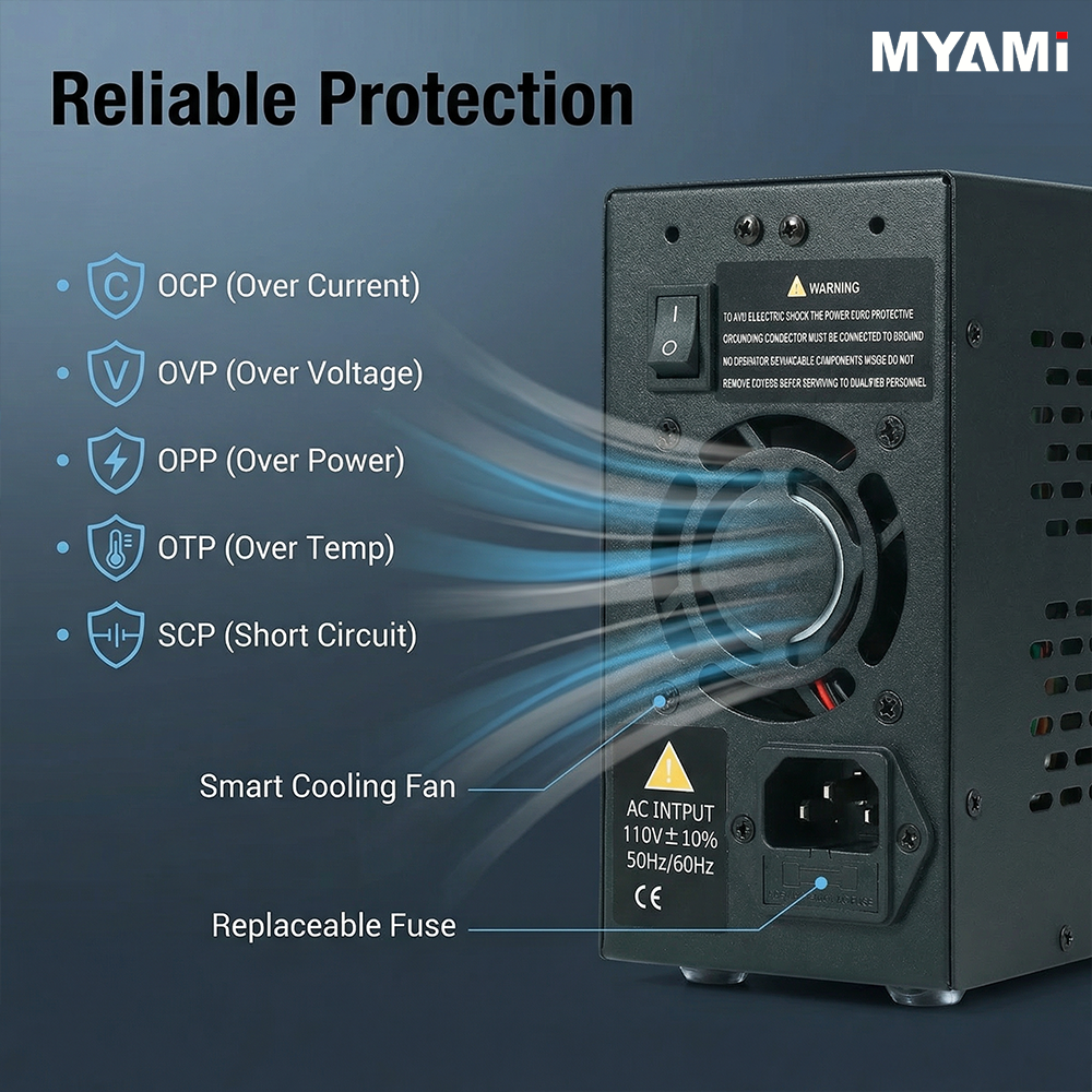 MYAMi MY-K3010MF 30V 10A Benchtop Lab DC Regulated DC Power Supply Adjustable Digital Display for Laboratory/Test/Mobile Repair