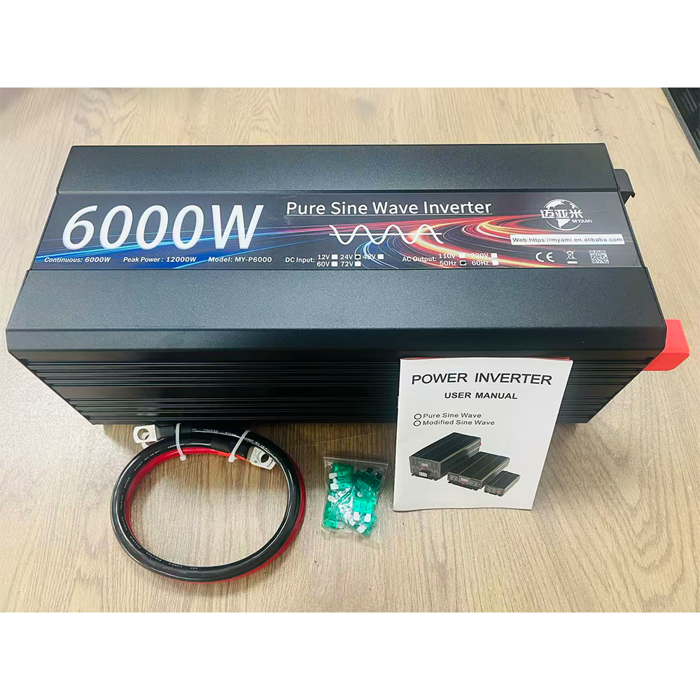 MYAMi 6000W UPS Pure Sine Wave Power Inverter 12V 24V 48V to 220V Single Phase LCD Display with Charger for Home Use