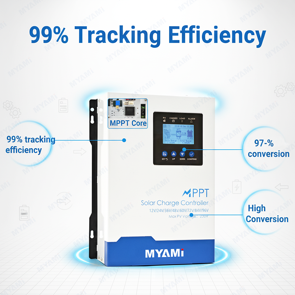 MYAMi Intelligent MPPT Solar Charge Controller 60A 12V 24V 36V 48V 60V 72V 84V 96V Off-grid for Lithium & Lead Acid Electric