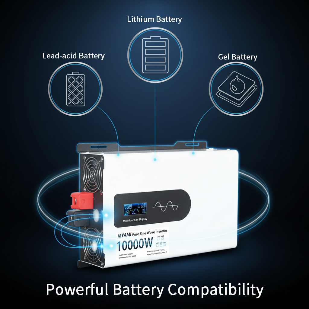 MYAMi 5000W/10000W 24V/48V/60V Pure Sine Wave Power Inverter DC to AC Converter 110V 220V LCD Display Single Phase for Home/Car