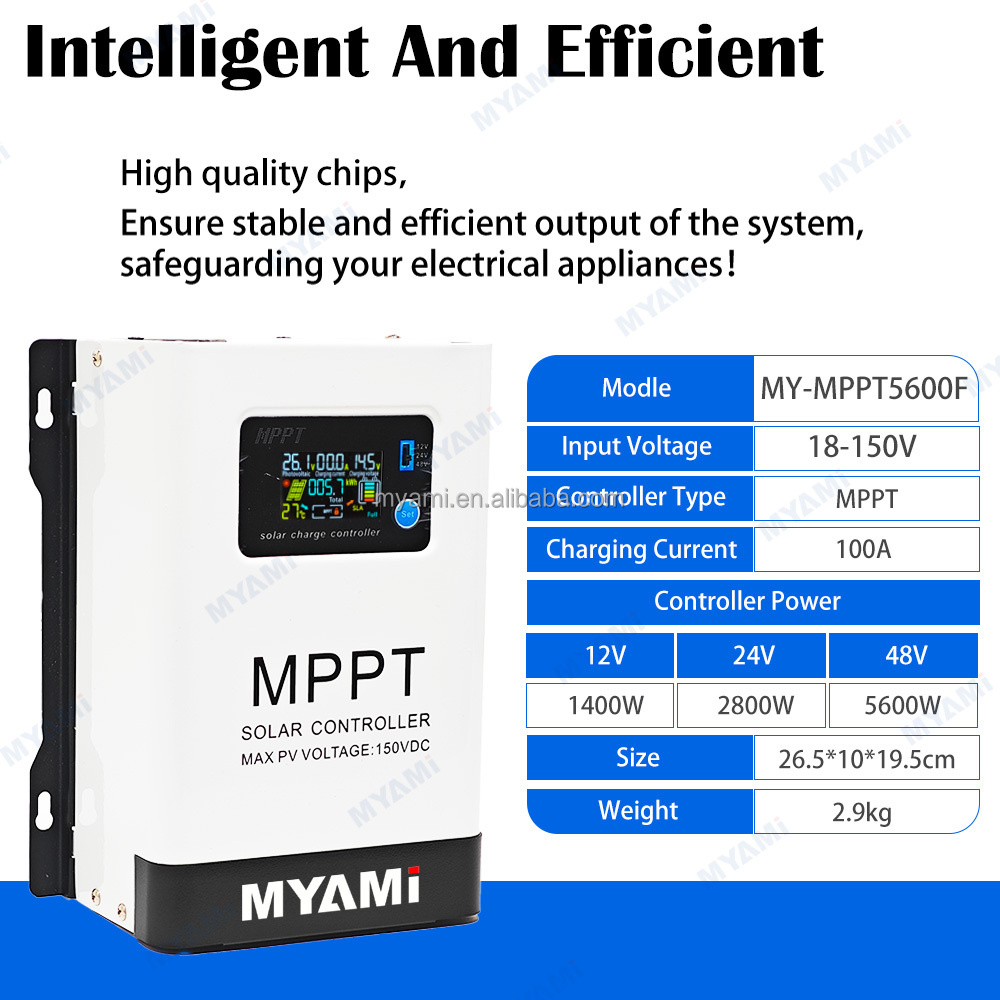 In Stock MYAMi Solar Charge Controller MPPT 100 a Above Adjustable 12V/24V/48V With LCD Display for Lead-acid/Lithium Battery