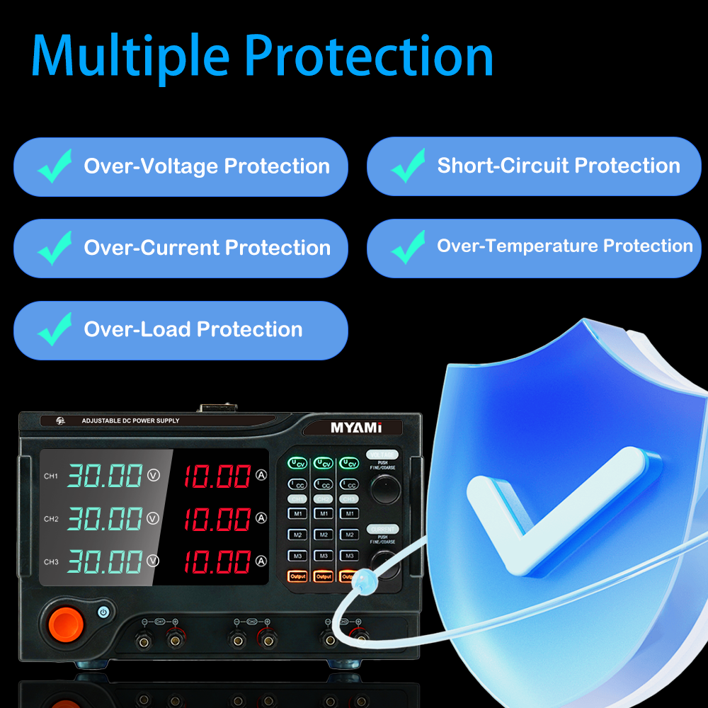 MYAMI 15V 30V 3A 5A Multi Dual Output AC to DC Adjustable Bench Programmable Lab Power Supply for Laboratory/Testing/Industry
