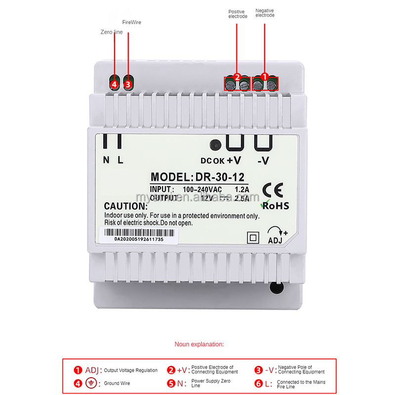 Hot Sale DR-30-12 30W Din Rail Switching Power Supply 5V 12V 24V 36V 48V Single Output DC Power Supply 2A Current