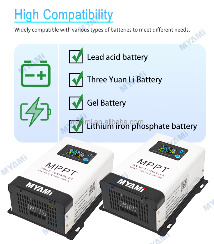 MYAMi PV Regulator 60A 100A 60amp 100amp 12V/24V/36V/48V Solar Controller Solar Panel 150V Input MPPT Solar Charge Controller