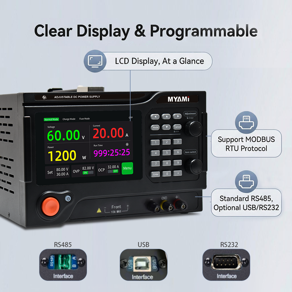MYAMi 4-bit LED Digital Adjustable Variable Laboratory Bench Power Supply 30V200A 60V100A 100V60A 300V20A 400V10A 600V10A 800V6A