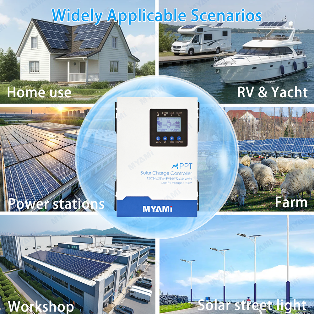 MYAMi Intelligent MPPT Solar Charge Controller 60A 12V 24V 36V 48V 60V 72V 84V 96V Off-grid for Lithium & Lead Acid Electric