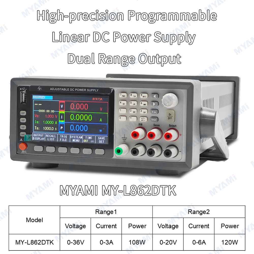 MYAMi MY-L862DTK Programmable Linear DC Power Supply Dual Range 20V/6A/120W 36V/3A/108W Adjustable Industrial DC Power Source