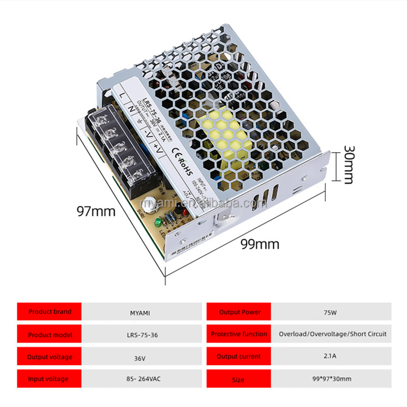 LRS-75 Series 5V 12V 24V 36V 48V 35W 50W 60W 75W Smps Power Supply Led Light Switching Power Supply