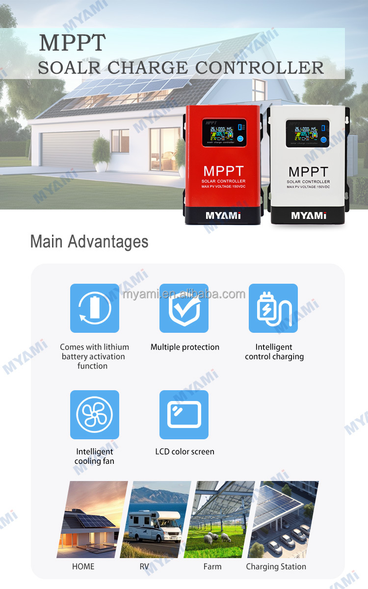 MYAMi PV Regulator 60A 100A 60amp 100amp 12V/24V/36V/48V Solar Controller Solar Panel 150V Input MPPT Solar Charge Controller