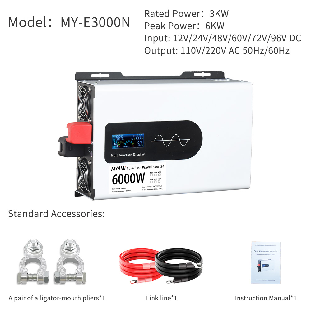 MYAMi 3000W/6000W Pure Sine Wave Single Phase Off-grid Solar Power Inverter 12V/24V/48V/60V/72V/96 to 110V/220V CE Certificate