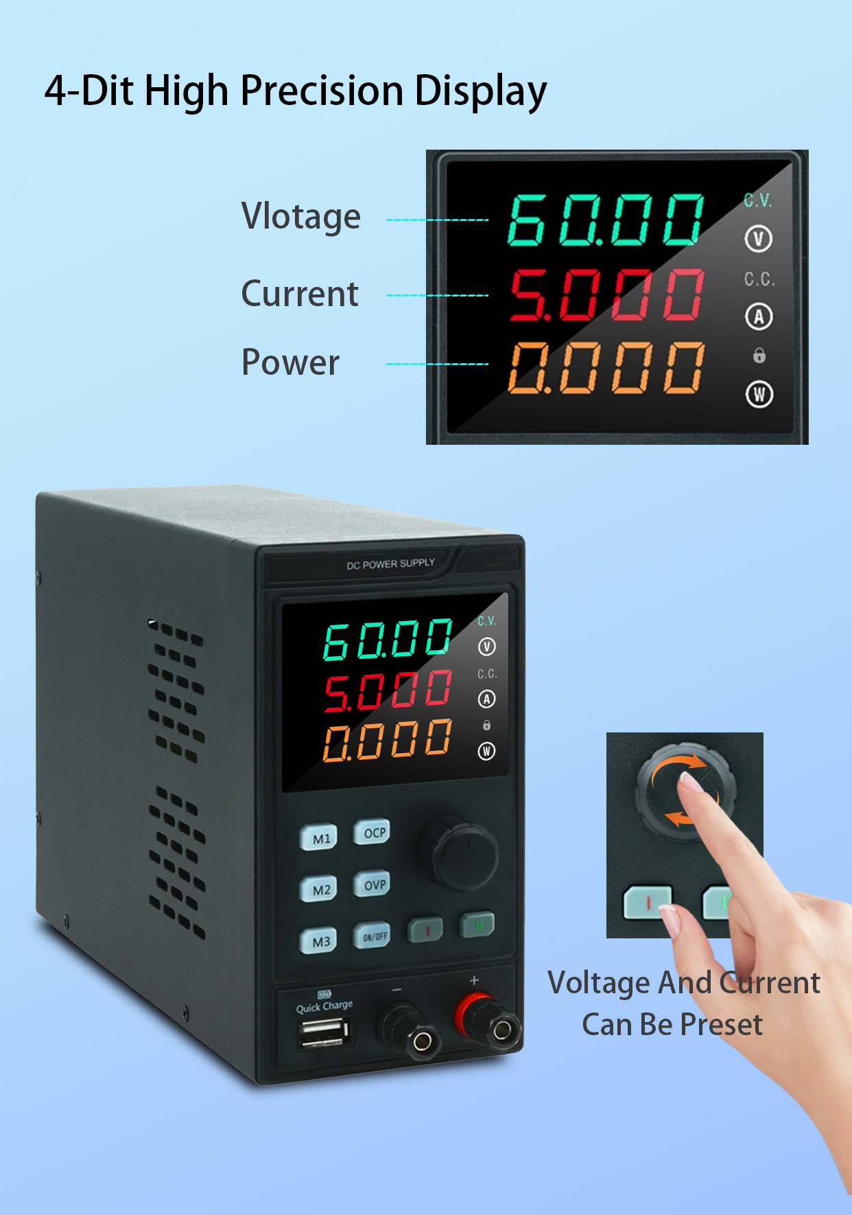 MYAMi Single Output Programmable Adjustable Bench DC Power Supply Variable 0-30V 0-10A Digital Display with OVP/OCP protection