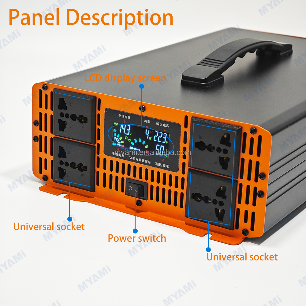 MYAMi Pure Sine Wave Power Inverter 3000W 3.3KW 12V 24V 48V 72V DC to AC 110V/220V Dual Output LCD Display for Electric Vehicle