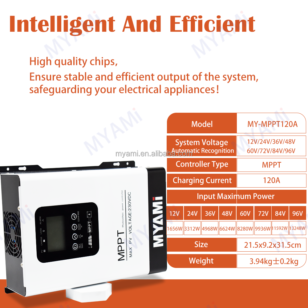 MYAMI 120A 60A 30A MPPT Solar Charge Controller 12V-96V 48V Max 230V PV Input High Efficiency Solar Charger for LiFePo4 Battery