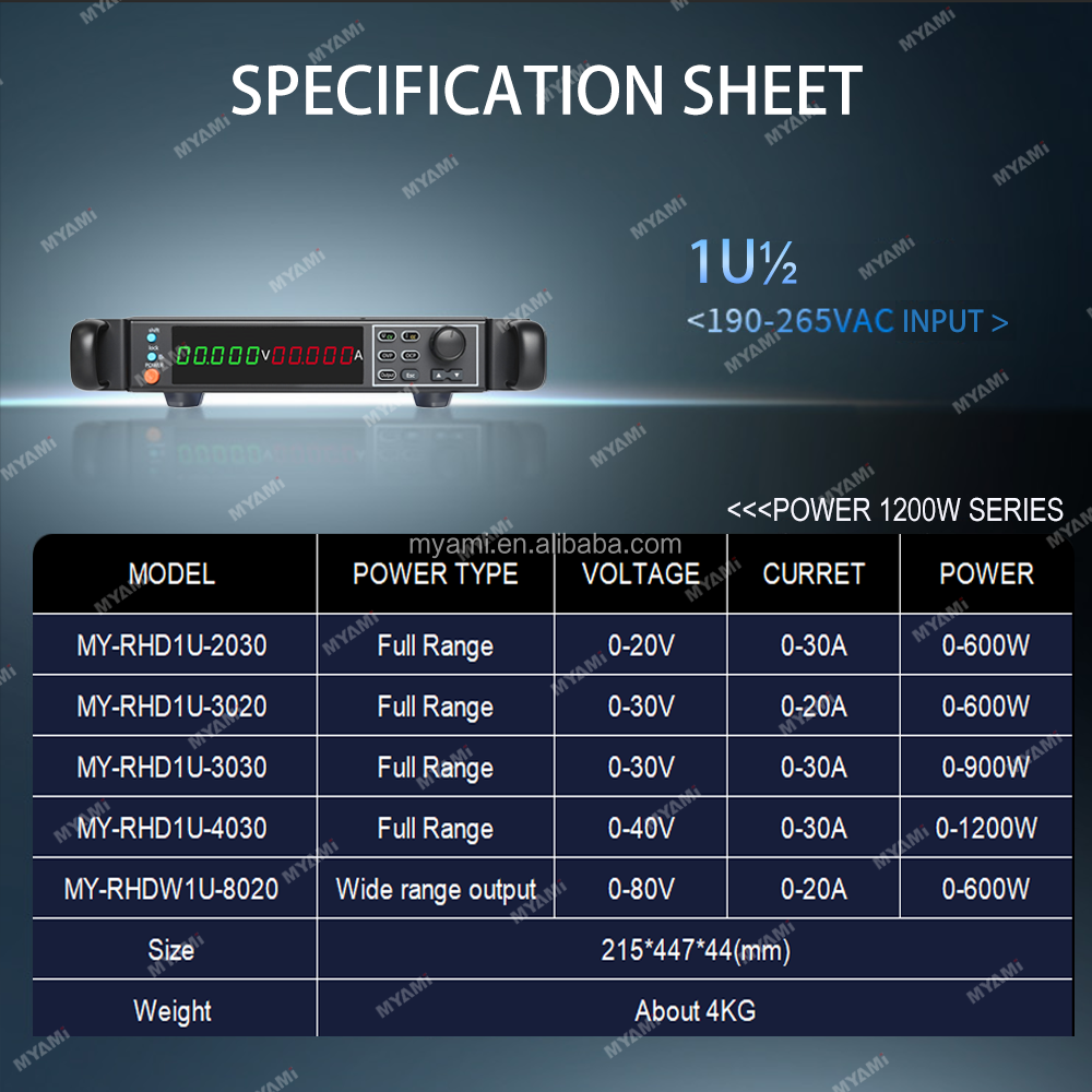 MYAMi 1U Half Width Single Phase Programmable High Precision Lab DC Regulated Power Supply Adjustable 20V 30V 40V 80V 20A 30A