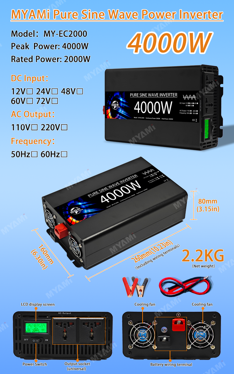 MYAMi 5000W 6000W 8000W 10000W 12V 24V to 220V Pure Sine Wave Power Inverter High Frequency Car Inventor Home Camping Using
