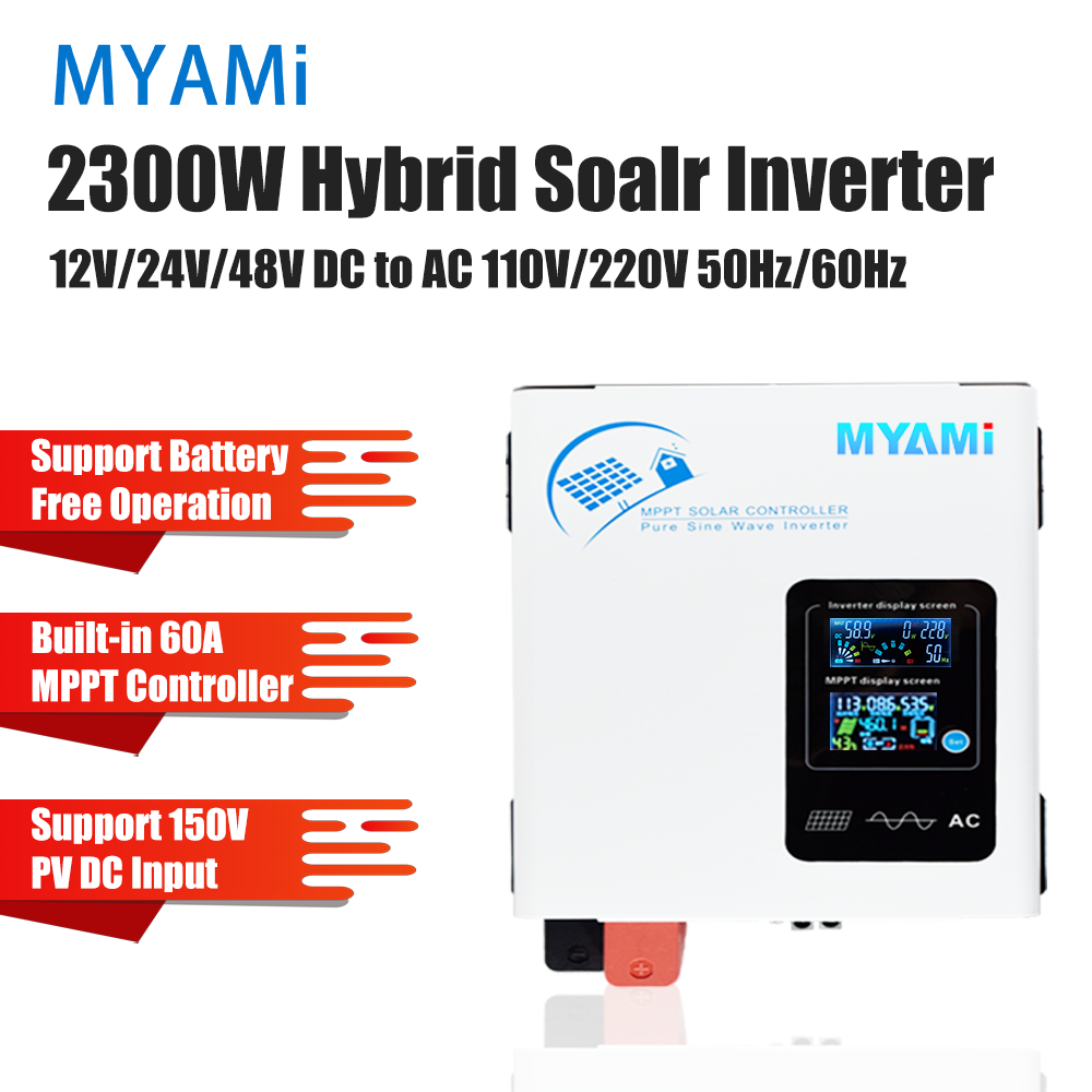 New Arrival MYAMi 4000W 3300W 2300W 1300W Dual LCD Display All in One Hybrid Solar Inverter 12V/24V/48V with 30A/60A/100A MPPT