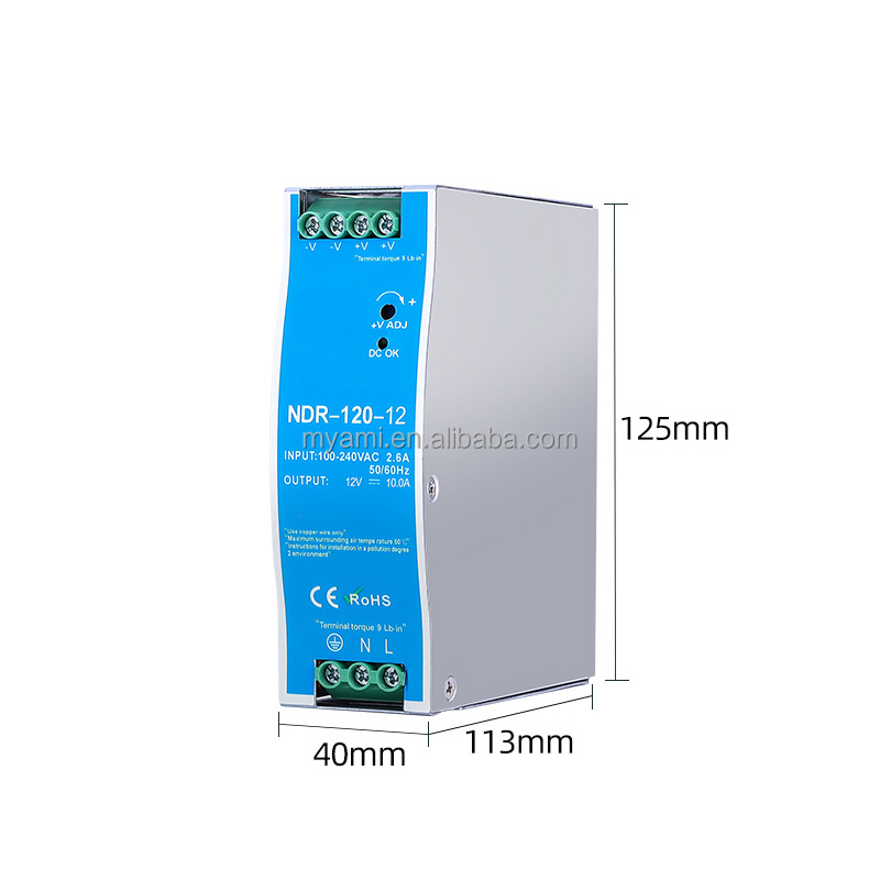 NDR-120 Series 120W DC Din Rail Switching Power Supply AC to DC 12V 24V 48V 2.5A 5A 10A"