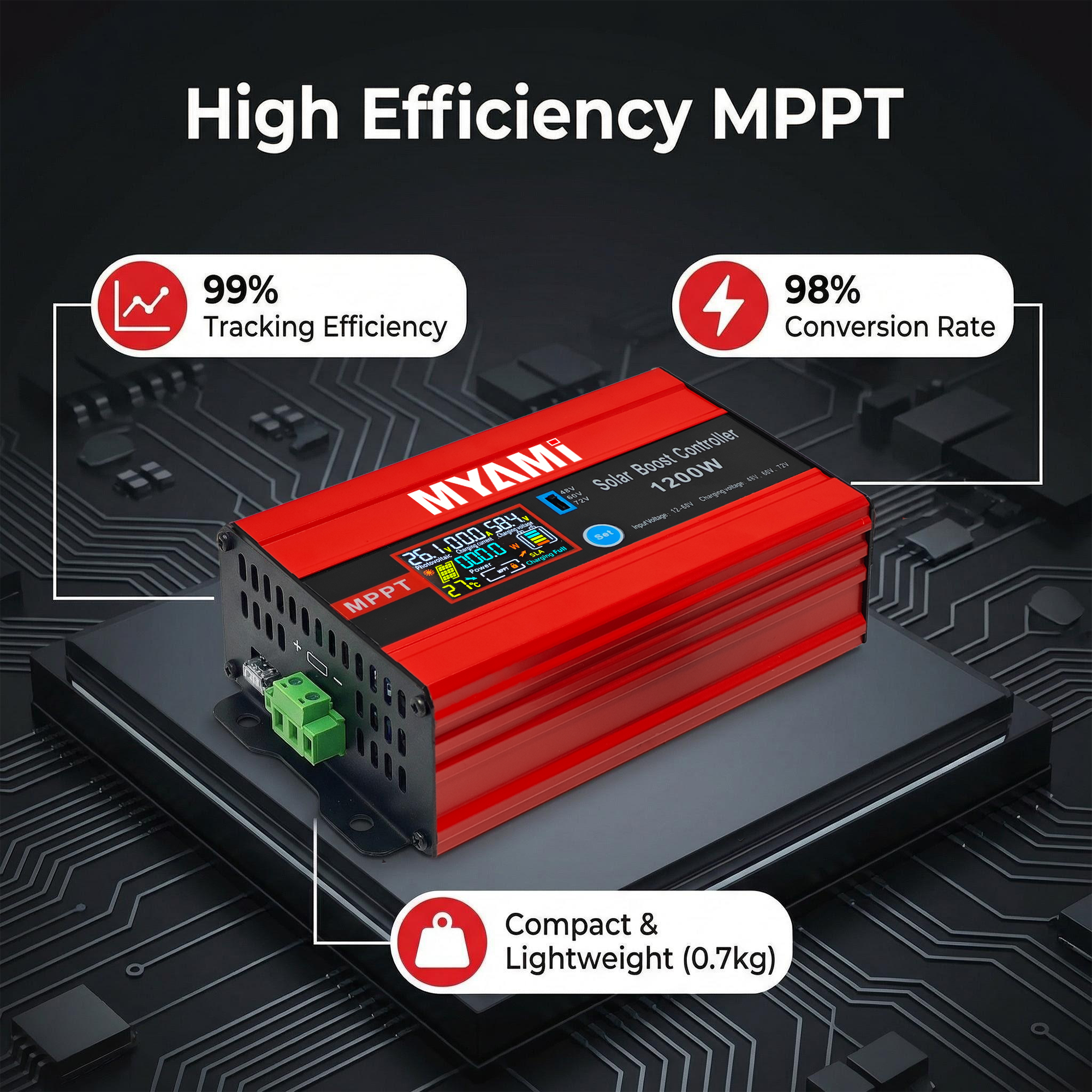 MYAMi Boost MPPT Solar Charge Controller 1200W 30A PV Current Input 48V 60V 72V Adjustable Solar Panel Voltage Regulator LCD