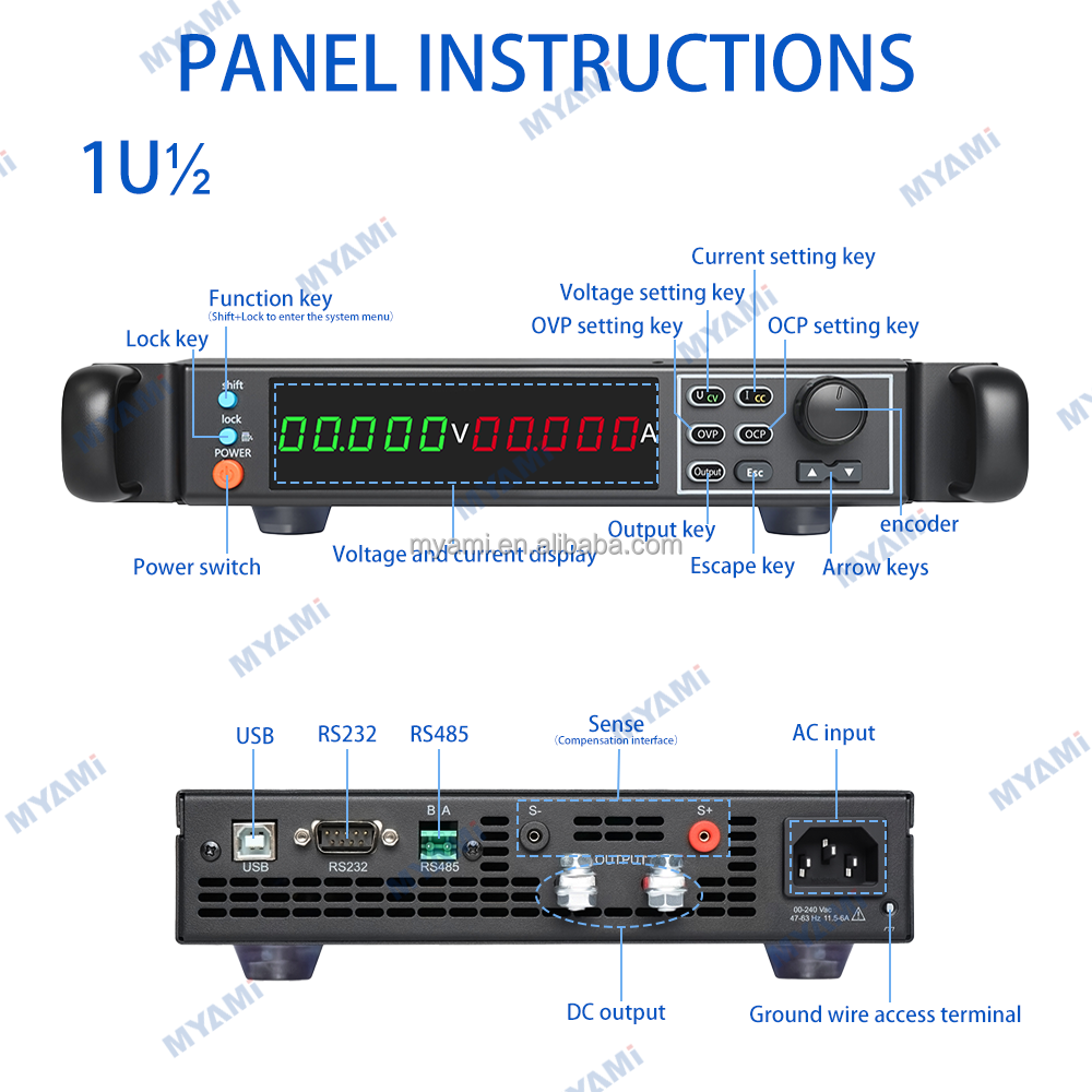 MYAMi 1U Half Width Single Phase Programmable High Precision Lab DC Regulated Power Supply Adjustable 20V 30V 40V 80V 20A 30A