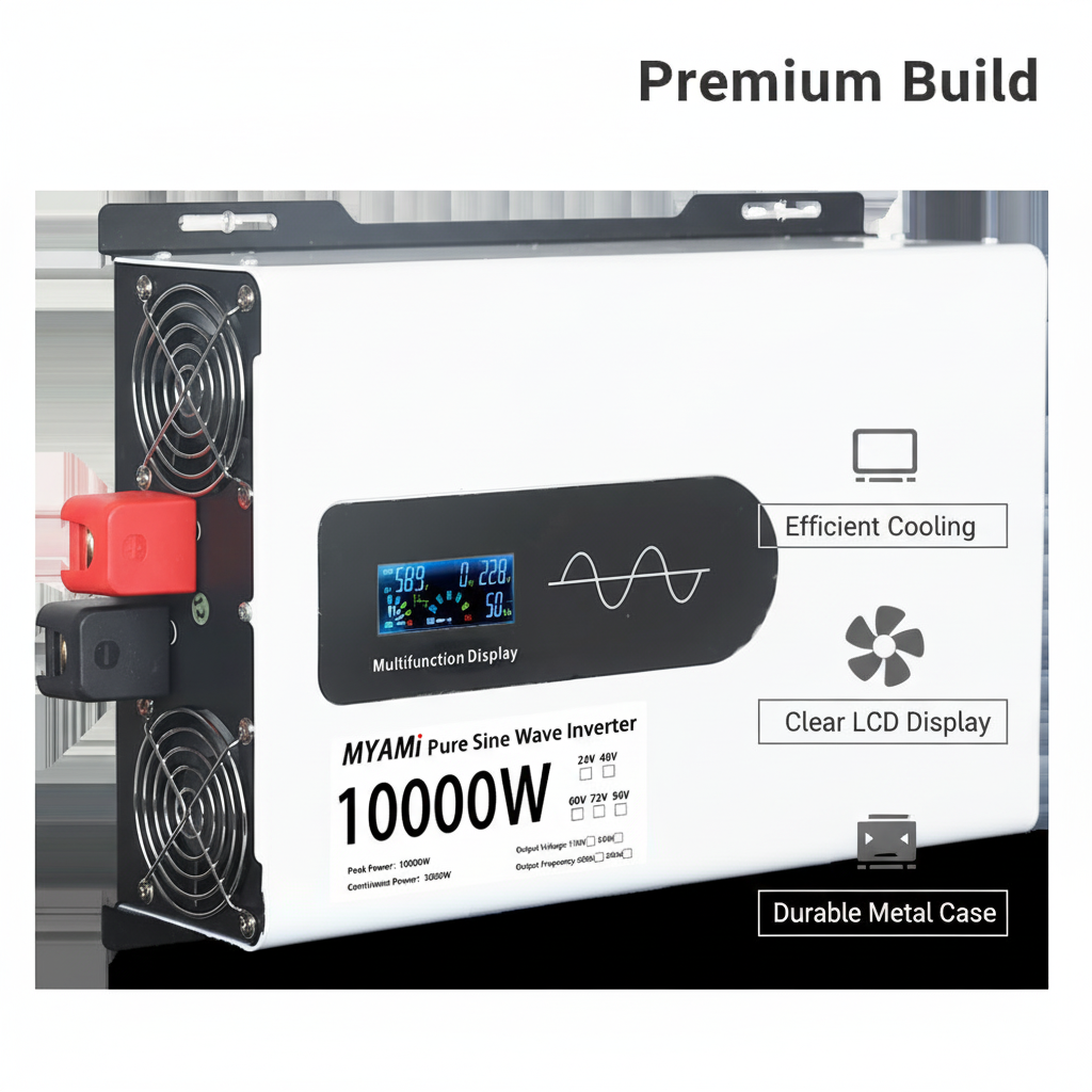 MYAMi 5000W/10000W 24V/48V/60V Pure Sine Wave Power Inverter DC to AC Converter 110V 220V LCD Display Single Phase for Home/Car