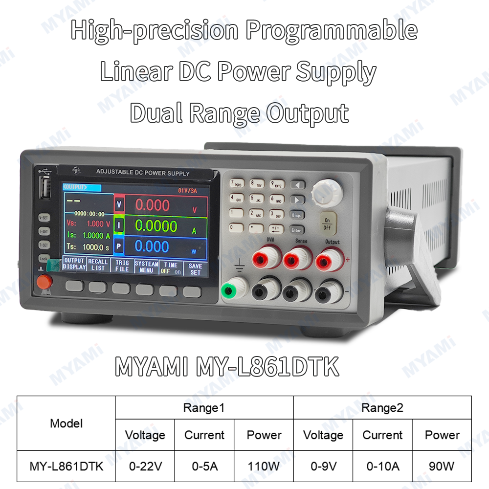 MYAMi Dual Range Programmable Linear DC Power Supply MY-L861DTK 9V/10A/90W  22V/5A/110W Adjustable Industrial DC Power Source