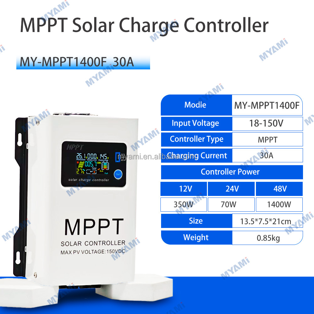 Hot Selling MYAMi 30a True MPPT Not PWM Solar Buck Charge Controller 12V 24V 48V Adjustable Max 150V PV Input for Off-grid Solar