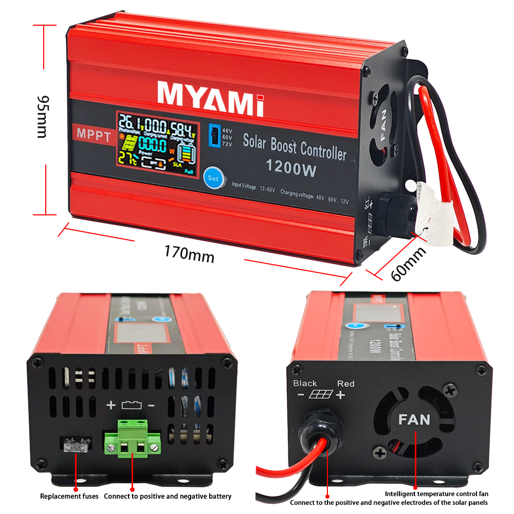 MYAMi boost Converter Dc-dc PV Voltage Booster MPPT Boost Solar Charge Controller 1200W Max 30A PV Input Adjustable 48V 60V 72V