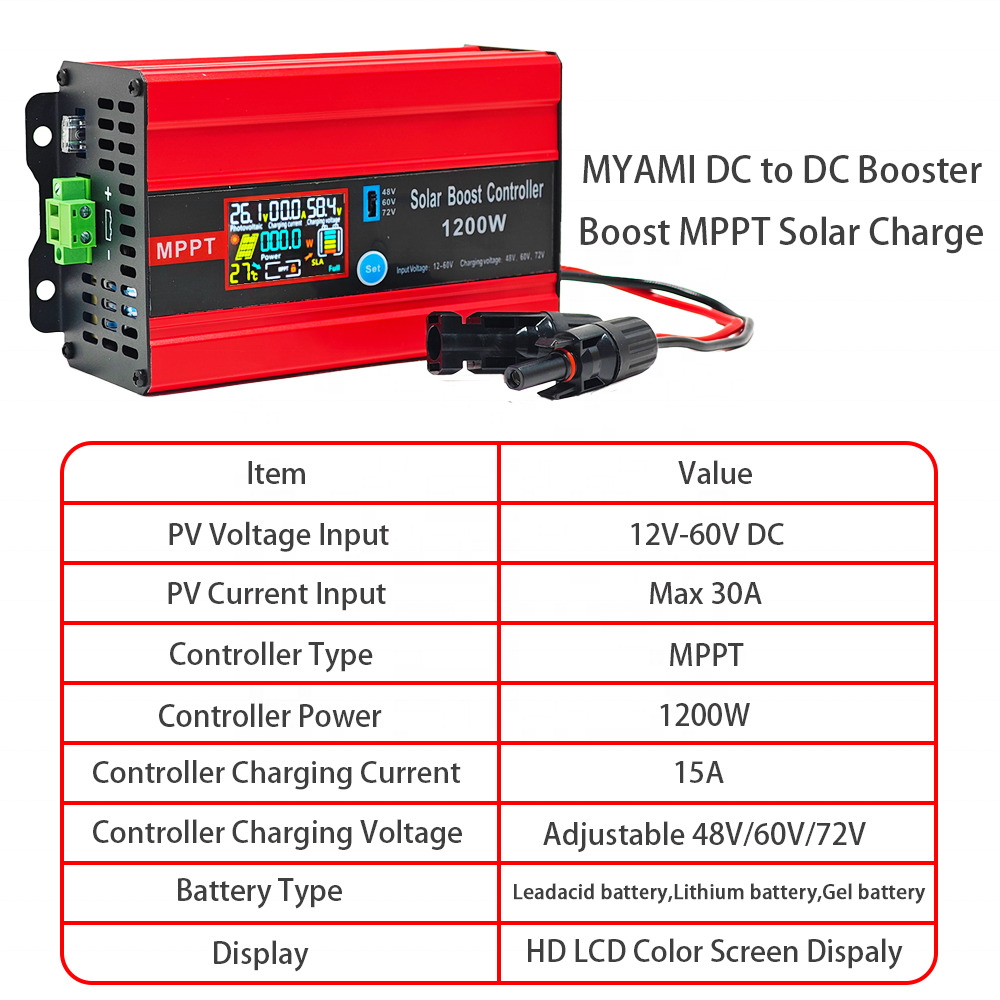 MYAMi 1200W MPPT Solar Charge Controller 30A 72V/60V/48V 99% Tracking 98% Conversion CE Certified 12Month Warranty for RV/Solar