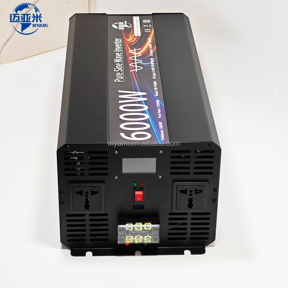 MYAMi 6000W UPS Pure Sine Wave Power Inverter 12V 24V 48V to 220V Single Phase LCD Display with Charger for Home Use