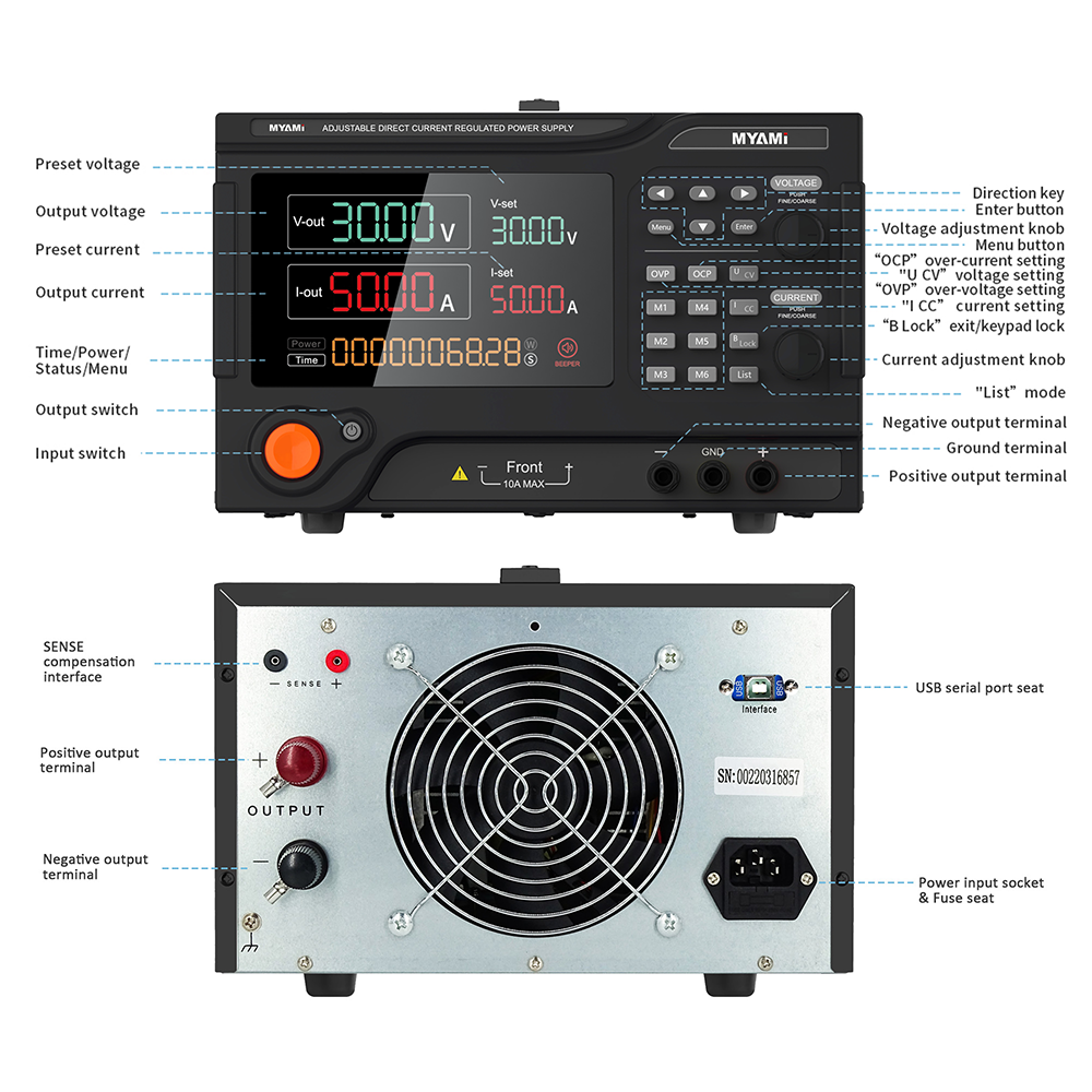 MYAMi MY-K3020PE 600W 0-30V 0-20A Adjustable Bench Programmable DC Regulated Power Supply 4 Digital LED Display Power Supply